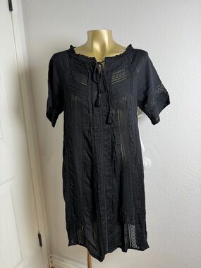 Lagaci Black Boho Tie-Neck Tunic S